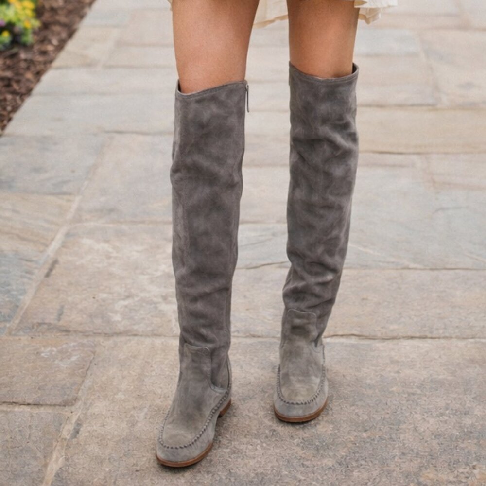 Tomas Maier Charcoal Suede Over The Knee Thigh High Boots Size 6.5